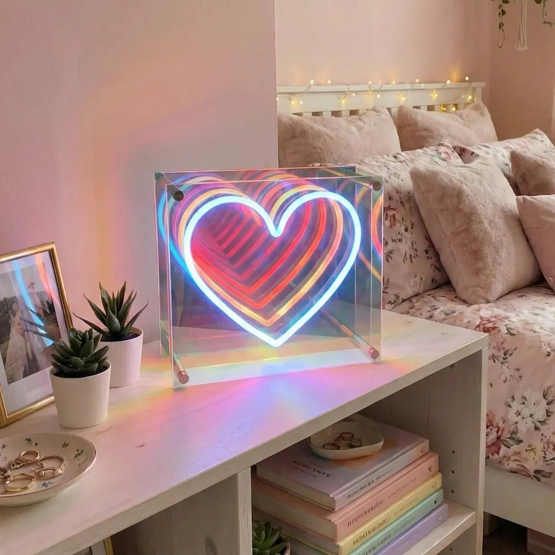 Heart infinity mirror LED Neon Sign vista 1